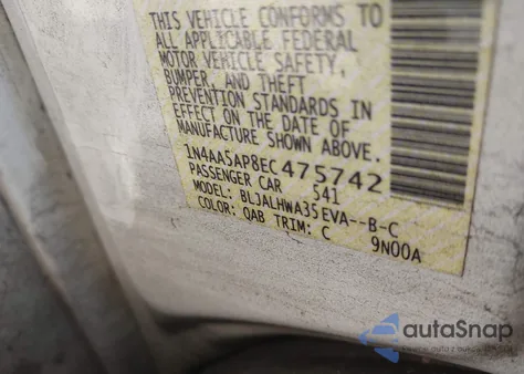 2014 Nissan Maxima 3.5 Sv из США, поврежденный, VIN 1N4AA5AP8EC475742